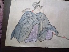 ANTICO ACQUARELLO GIAPPONESE CON COMBATTENTE  ARCIERE,n CARTA DI RISO. 36,5x28,4