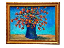 Dipinto olio rose rosse vaso