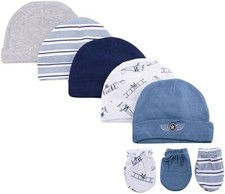 LACOFIA Cappellini berretti e guanti per neonati 0-6 mesi, cotone al 100%, blu