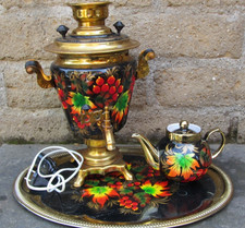 SAMOVAR ELETTRICO CCCP RUSSO FUNZIONANTE 3,0 LITRI ALTO 38 CM.DIPINTO A MANO