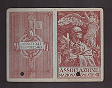 TESSERA ASSOCIAZIONE NAZIONALE COMBATTENTI 1941 - Sez. SONDRIO