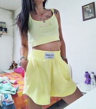 Completo Donna Sport Coordinato Set Boohoo Giallo Shorts Vita Alta Top M