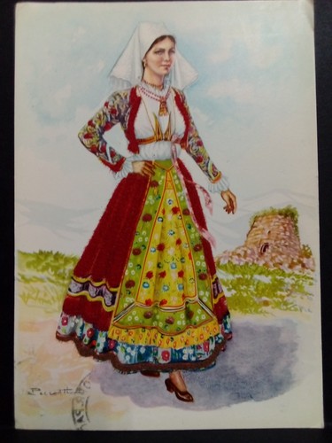 Cartolina costumi sardi - costumi,