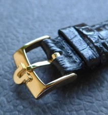 OMEGA Dorato Acciaio Inox Fibbia (NOS) Con 18mm Quali-Lederband-Schwarz