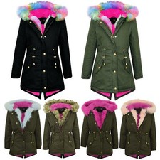 Giacca con cappuccio bambino bambina pelliccia arcobaleno parka scuola giacche outwear cappotto 5-13 anni