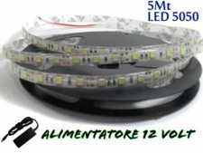 300 LED 5050 STRIP STRISCIA 5m 220V BIANCO LUCE FREDDA ALIMENTATORE IMPERMEABILE