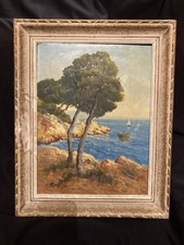 QUADRO TABLEAU PAESAGGIO PROVENZALE J. ROUGIER ANNI 50 OLIO MARE
