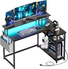 Scrivania Gaming a Forma di L Luci LED Presa Elettrica Reversibile Angolare Scrivania 118CM