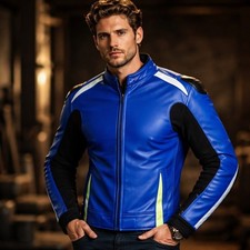 Giacca biker uomo pelle blu