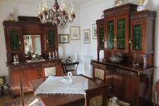 Soggiorno in mogano massello primi '900 con tavolo allungabile e 4 sedie