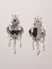 COPPIA APPLIQUE D'EPOCA MARIA TERESA 1 LUCE MIRROR CRYSTAL PAIR OLD SCONCES 30'