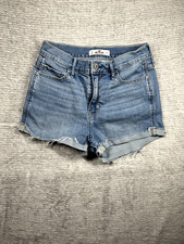 Hollister pantaloncino donna taglia 5 vita media effetto invecchiato lavaggio leggero denim 2" 27W