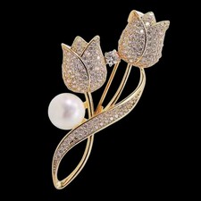Spilla nostalgica tulipano con perla sintetica e strass