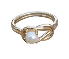 Naturale D'Acqua Dolce Rotondo Perla Gemma Anello 14K Oro Giallo Antico Size 6