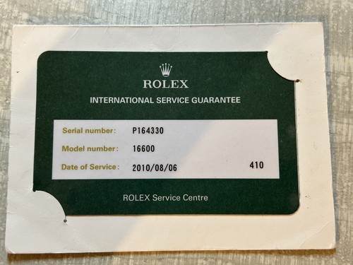 Rolex service card 16600 - rolex,