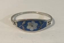 Bracciale Alpaca Messico Argento Turchese Abalone Intarsiato Madreperla Vintage