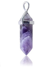 CIONDOLO ESAGONALE CON CATENA PUNTA PIETRE DURE MINERALI AMETISTA 
