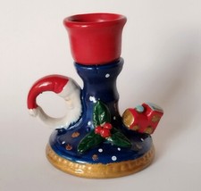 Portacandele decoro Natalizio in ceramica con Babbo Natale a forma di luna