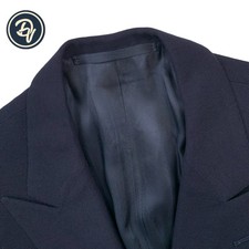 Blazer doppiopetto vintage 40 R Stubbings & Taylor tinta unita blu navy maglia pesante lana