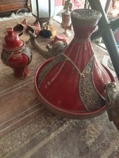Grande Tajine+ Potiche terracotta orientale a  mano vintage Rilievi in Ottone 