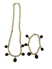 COLLANA E BRACCIALE PENDAGLI NERI BIGIOTTERIA VINTAGE ANNI 70-90 CM 46 E 19