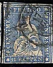 94991eD - SVIZZERA - FRANCOBOLLO - Zumstein # 23 filo verde / carta spessa USATO