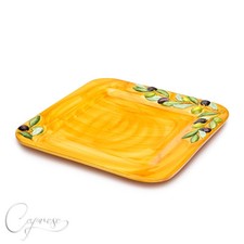 Bassano Ceramica Quadrati Piatti 31 CM Olive Motivo Di Italia Nuovo Handgemalt