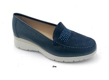 Scarpe donna zeppa mocassini comodi in morbida pelle blu Stiledivita 9140 New