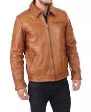 Giacca da uomo in pelle marrone mango 100% vera pelle di agnello morbida bomb...