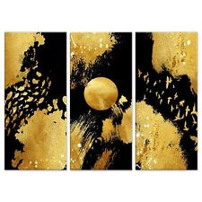 Quadro Moderno 3 pezzi stampa su tela GRANDE 122x180 cm GOLD oro e nero astratto