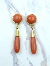 Antichi Orecchini A Goccia  Vero Corallo Sardegna Rosso Bottoni Argento 925 Oro