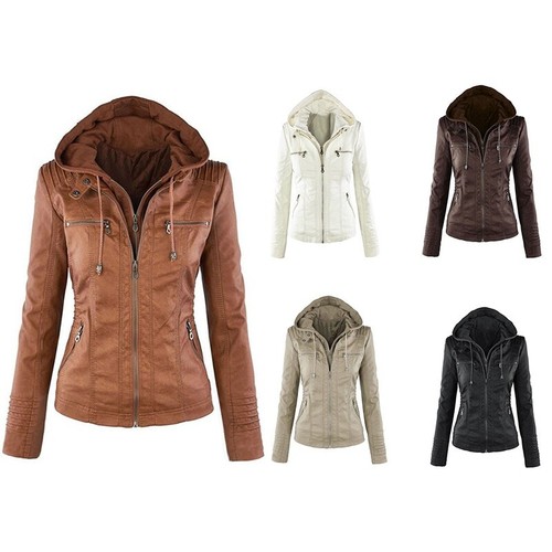 Women faux leather hooded - faux,