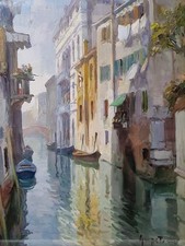 Dipinto Olio Su Tavoletta. Canali Di Venezia. Firmato Giuseppe Torre. XX Secolo