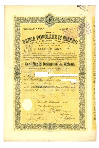 Azione banca popolare - popolare, di