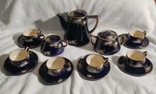 Set da tè Demitasse design blu cobalto/rose - 6 tazze e piattini, pentola, ciotola, crema