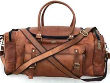 Borsone uomo 30" capra palestra pelle bagaglio viaggio originale marrone vint...