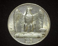 ITALY 1929-R 5 LIRE KM67.1
