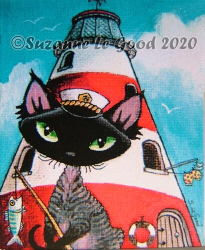 Devon rex cat art lighthouse - devon,
