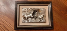 ✅?Quadro alto rilievo cavalli su lamina argento 800 firmato dimensioni circa 25