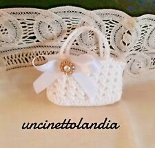 Bomboniera mini borsetta portaconfetti bianca uncinetto a mano,nozze,decorazione