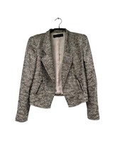ZARA Giacca aperta in tweed metallizzato con tasche con zip, taglia L