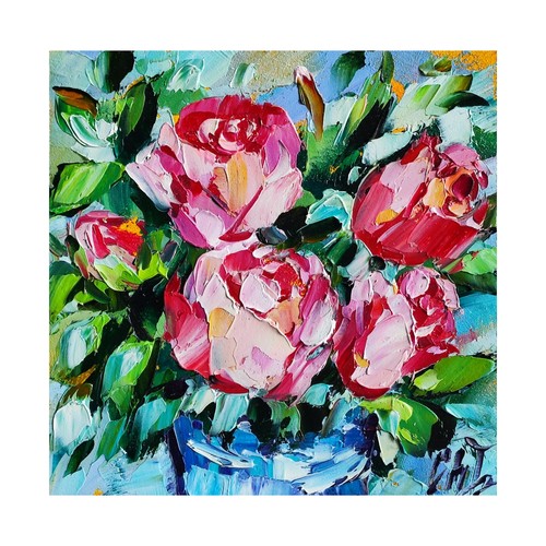Quadro olio originale - olio, rosa