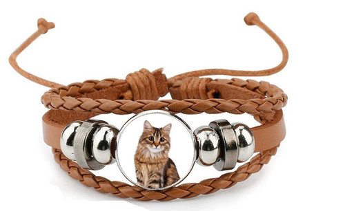Siberian cat pet - brown, leather