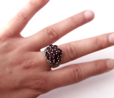 Anello vintage in argento 925 con pietre rosse e strass