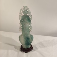 Vaso Cinese In Quarzo O Cristallo Naturale Verde Ametista Vintage Antico