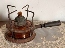 Antico fornello a spirito o a petrolio in metallo e vetro primi 900