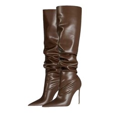 Stivali donna a punta sopra il ginocchio tacco a spillo moda donna passerella