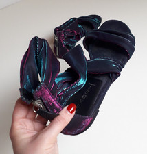 CASADEI sandali piatti n. 39 tessuto cangiante laminato fuxia blu pelle scarpe 