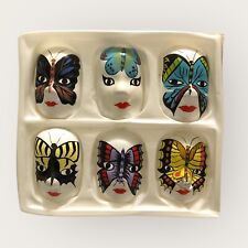 6 Maschere in Cartapesta dipinte a mano tema Farfalle Miniature ￼vintage 5.8 cm