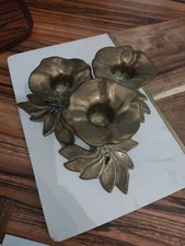 portacandele in Ottone A Tre Fiori Vintage 